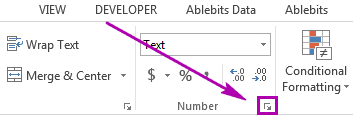 Click on the Dialog Box Launcher next to Number