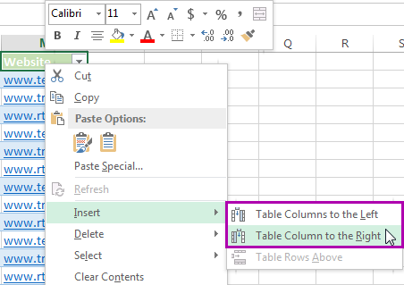 Click Insert and pick Table Columns to the Right or Table Columns to the Left