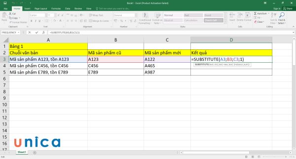 Nhập công thức hàm SUBSTITUTE
