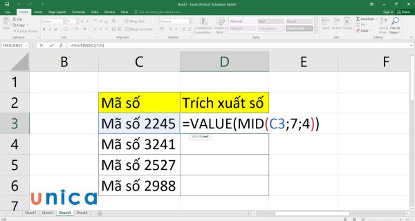 Nhập công thức VALUE