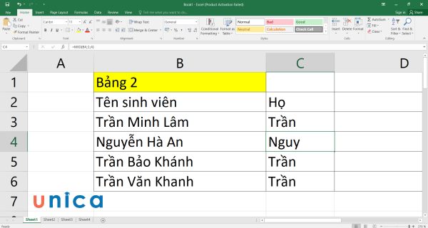 Bảng kết quả dữ liệu 2