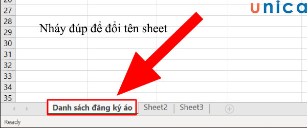 Nháy đúp để đổi tên sheet