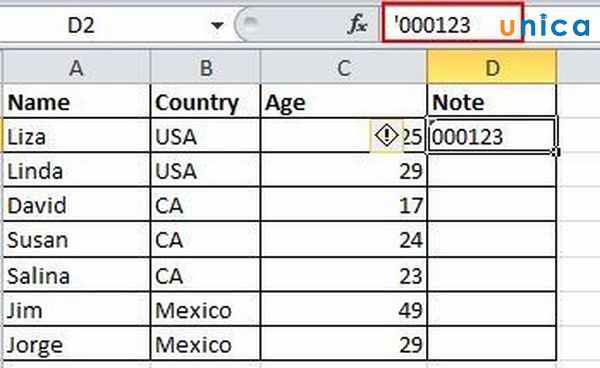 Thủ thuật Excel – Nhập vào giá trị bắt đầu với 0