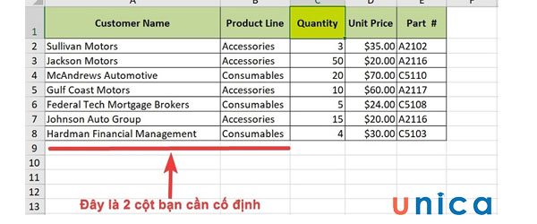 Bảng dữ liệu cột muốn cố định