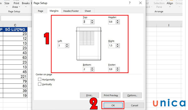 Chỉnh căn lề trong excel