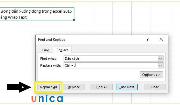 Thao tác xuống dòng trong excel