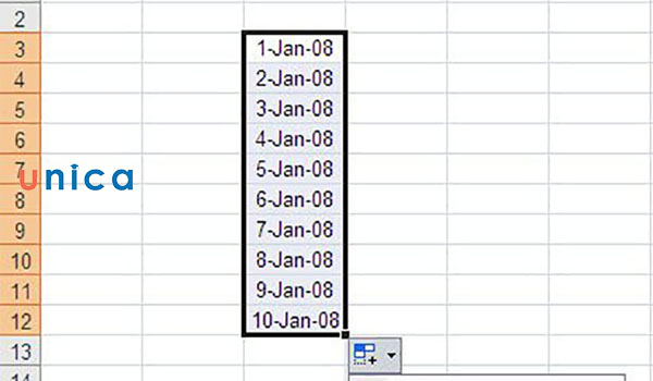 Ví dụ điền nhanh dữ liệu giống nhau trong excel