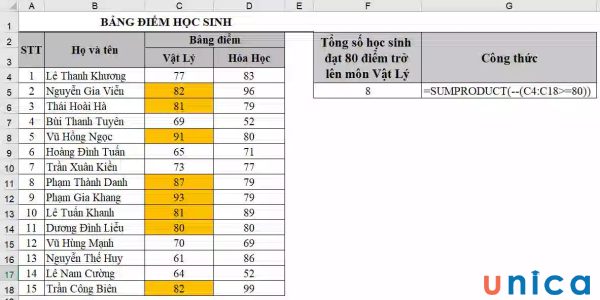 Hàm SUMPRODUCT trong Excel được sử dụng để chọn lọc các tiêu chí lọc dữ liệu