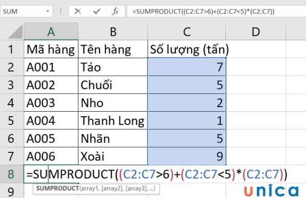 Tính tổng nhiều điều kiện với SUMPRODUCT