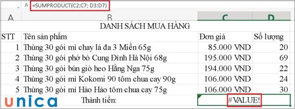 Lỗi #VALUE! thường xảy ra khi các phạm vi hoặc mảng không có cùng kích thước