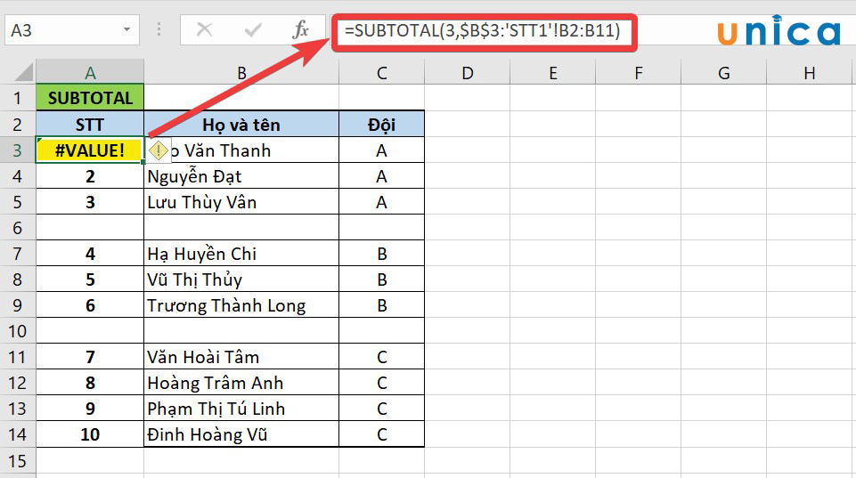 Fix lỗi#VALUE! trong hàm SUBTOTAL