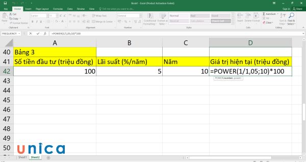 Nhập công thức hàm POWER vào D42