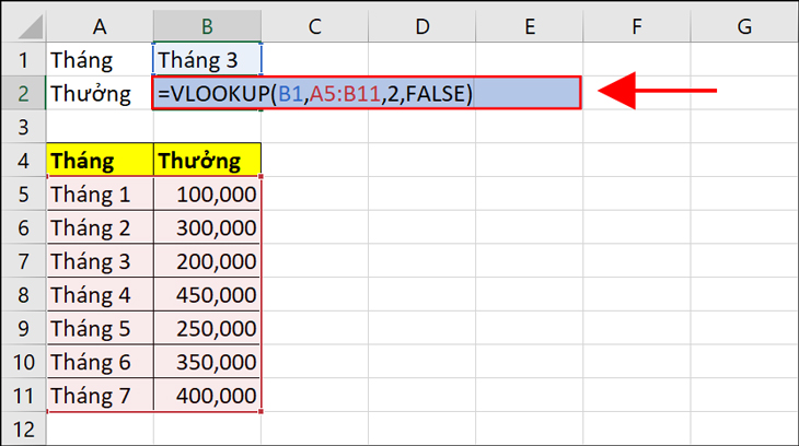 Hàm OFFSET kết hợp với hàm VLOOKUP