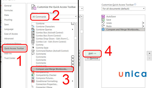 Thao tác để Compare and Merge Workbooks