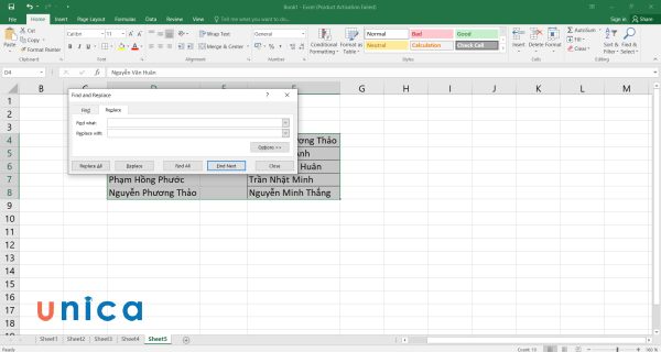 Tìm các giá trị giống nhau bằng Find and Replace