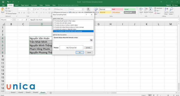 Chọn Use a formula to determine which cells to format