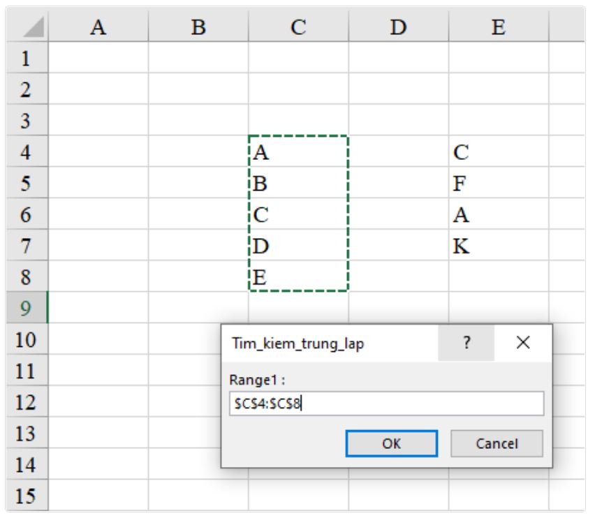 Tìm giá trị trùng nhau ở 2 cột trong excel bằng mã VBA