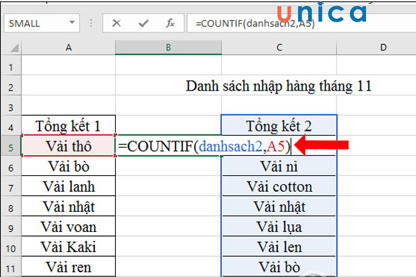 Hàm COUNTIF được sử dụng nhiều để so sánh dữ liệu 2 cột