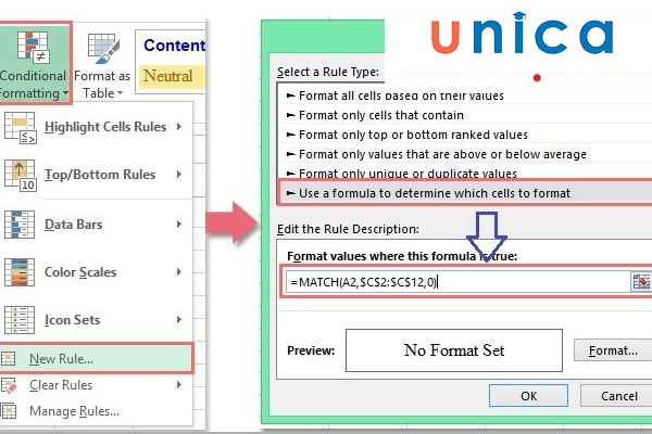 Thao tác so sánh dữ liệu trùng 2 cột excel