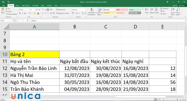 Copy công thức xuống các ô bên dưới