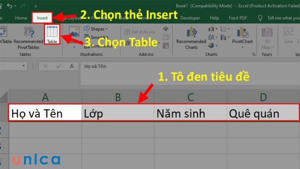 Chọn Table