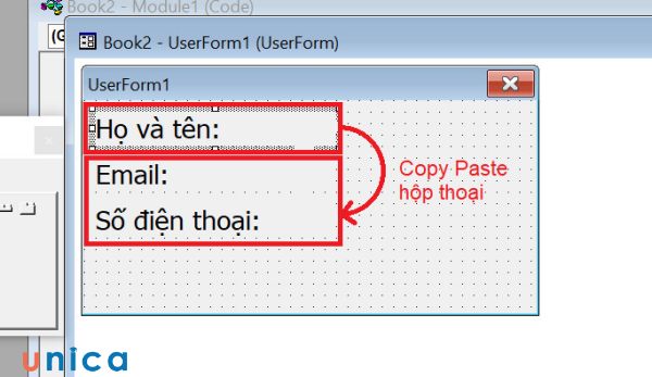 Copy Paste đề mục Họ và tên rồi tiến hành đổi tên đề mục lần lượt thành Email và Số điện thoại