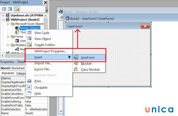 Chọn UserForm để tạo một form nhập liệu bằng VBA