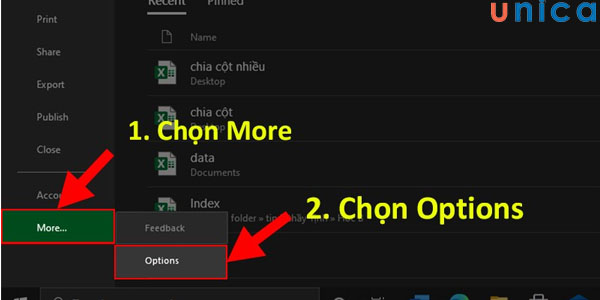 Chọn Options