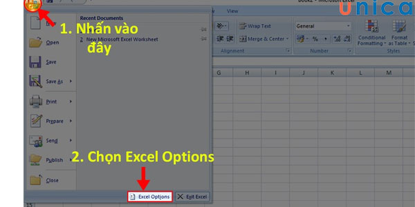 Chọn Excel Options