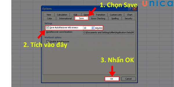 Cách bật AutoSave, AutoRecover đối với phiên bản Excel 2003