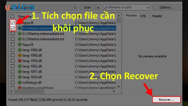 Chọn Recover