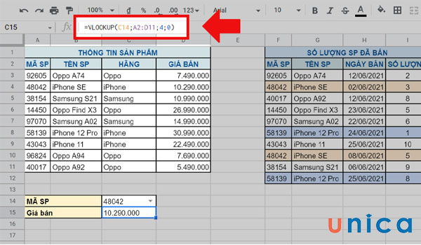 Nhập công thức hàm VLOOKUP