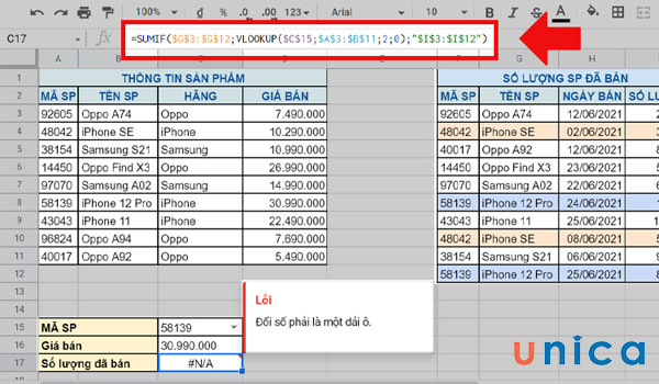 Ví dụ lỗi #N/A