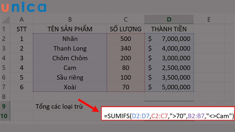 Ví dụ 3 về cách sử dụng hàm Sumiffs trong Excel