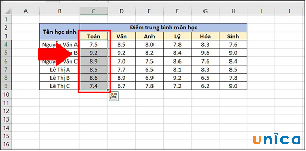 Chọn giá trị trong cột toán