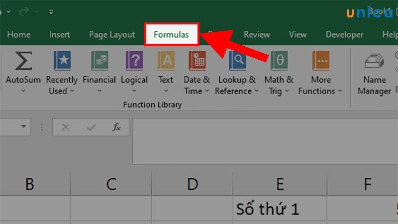 Chọn thẻ Formulas