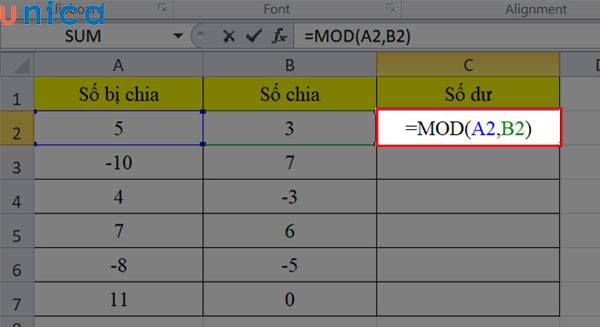 Nhập công thức hàm mod để tính