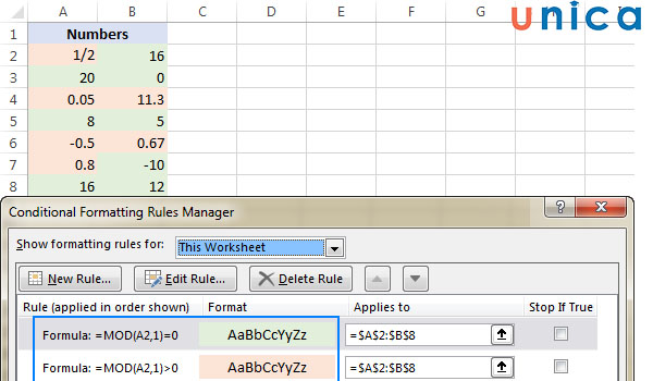 Sử dụng hàm MOD trong excel để tô sáng các ô