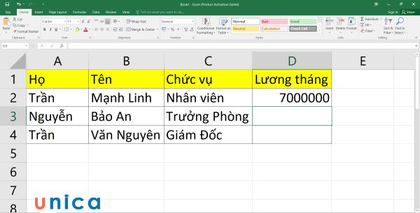 Kết quả sau khi nhập công thức