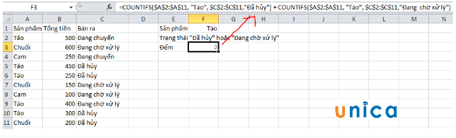 Công thức đếm ô tính có nhiều điều kiện
