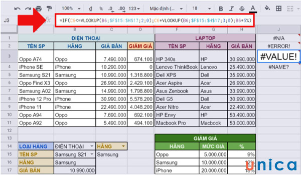 Lỗi #ERROR! xuất hiện trong excel