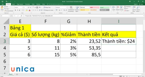 Kết quả sau khi nhập công thức