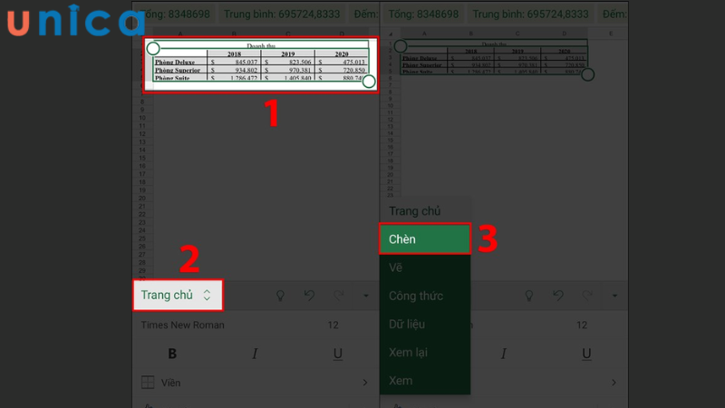 Các bước tạo biểu đồ trong Excel trên điện thoại