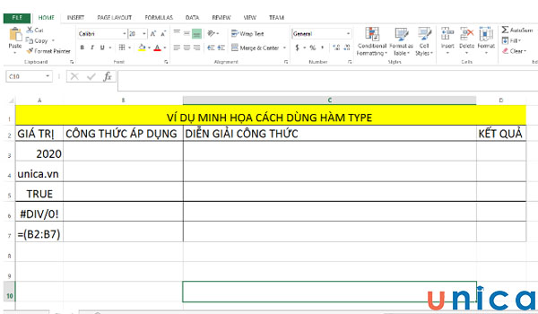 Ví dụ minh hoạ cách dùng hàm TYPE