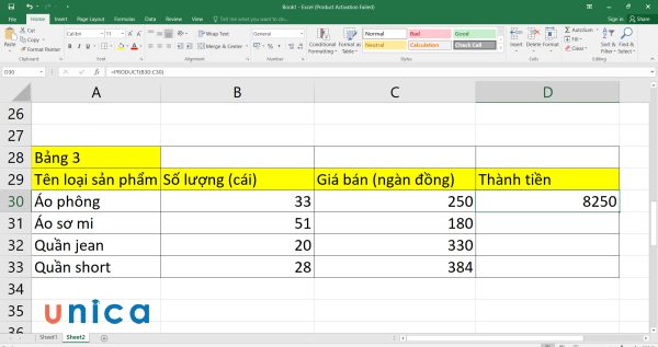 Kết quả Excel trả về sau khi nhập công thức