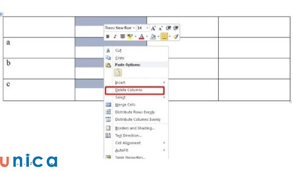 Nhấn chọn Delete columns