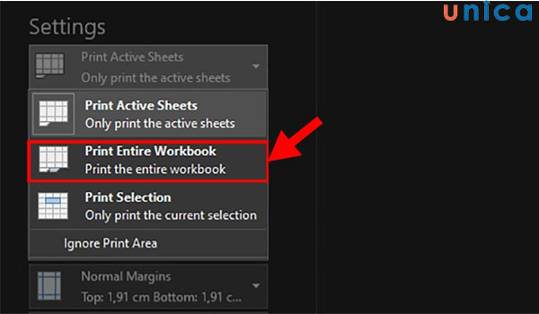 Chọn Print Entire Workbook