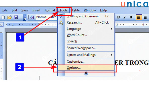 Chọn Options... dãy sổ xuống