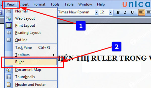 Thao tác hiển thị thanh Ruler