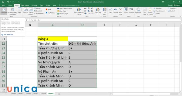 Chọn PivotTable